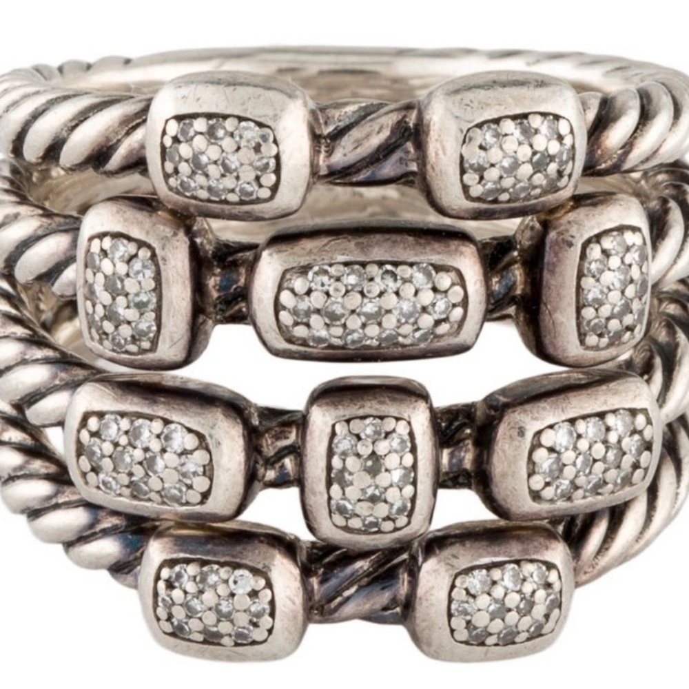 DAVID YURMAN CONFETTI STERLING PAVE DIAMOND RING 4 ROWS SIZE 7